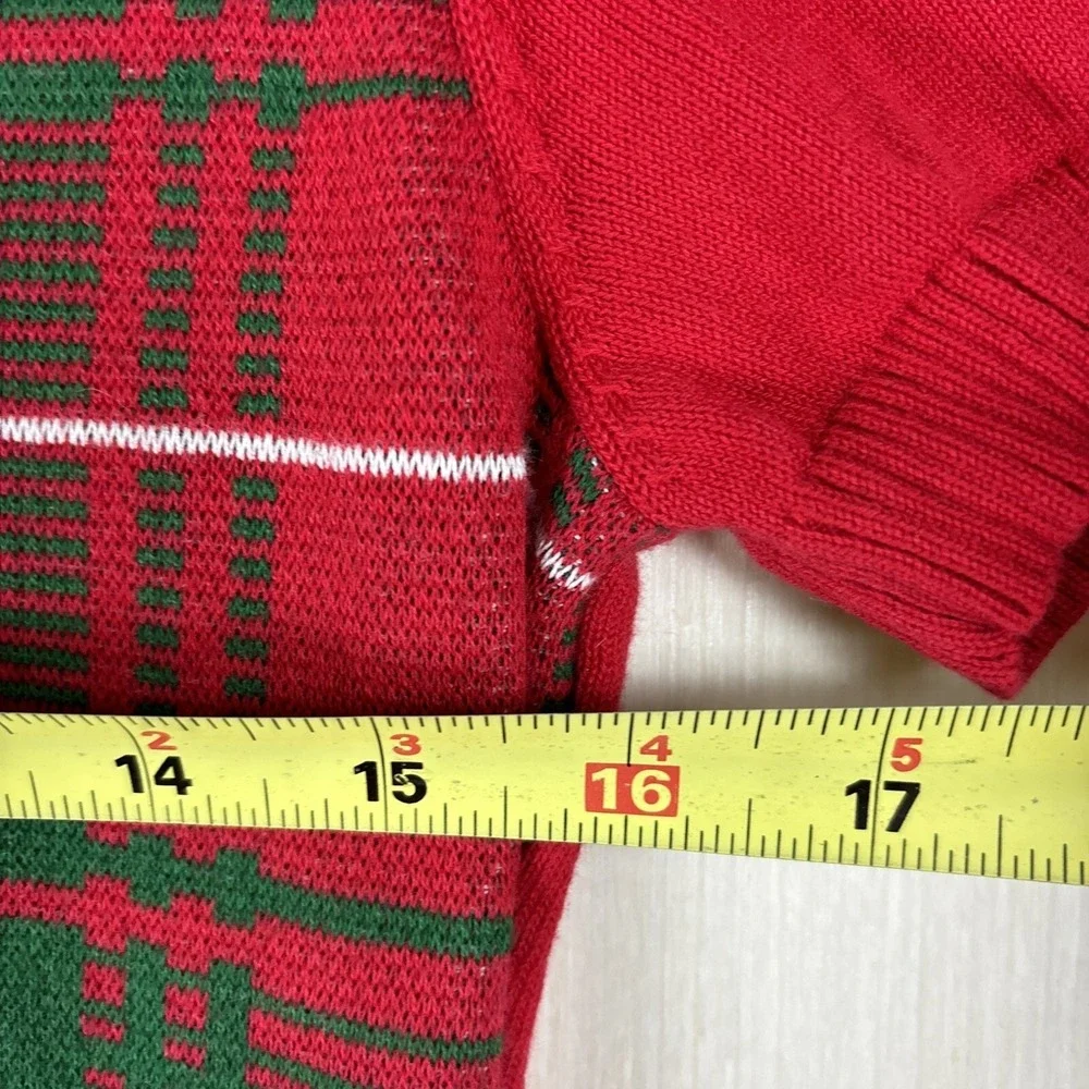 Tommy Hilfiger Womens Sweater‎ Dress Sz S Red Holiday Plaid Short Sleeve Logo